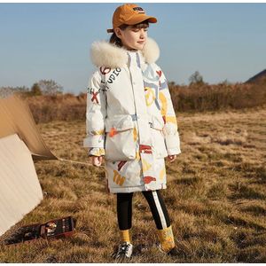 Winter Kinderen Donsjack Meisjes Jas Kinderen Winter Graffiti Gedrukt Verdikte Warm Bovenkleding Unisex Jongen Hooded Sneeuw Jas