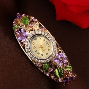 Multicolor Bloem Armband Horloge vrouwen Horloges Luxe Strass Dameshorloge Vrouwen Horloges Klok reloj mujer