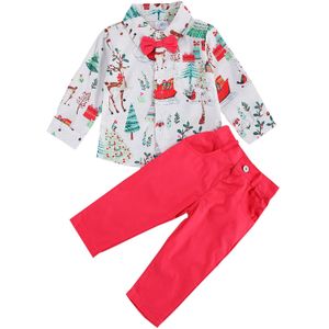 Citgeett Herfst Winter Kerst Baby Baby Jongens Kleding Set Xmas Print T-shirt Tops Rode Broek Festival Set