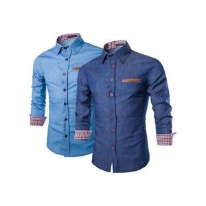 Heren Denim Shirt Lange Mouw Plus Size Katoenen Jeans Vest Casual Slim Fit Shirts Mannen Een-Pocket tops Kleding