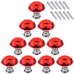 Szs Red 10 Stuks 30Mm Crystal Glass Kast Knoppen Diamant Vorm Lade Keukenkasten Dresser Kast Kledingkast Pulls handgrepen