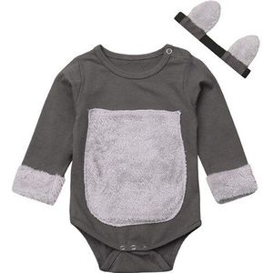 3-24 m Pasgeboren Baby Kid Baby Meisje Romper Winter Warme Wol Lange Mouw Jumpsuit Leuke Kitty Oren Hoofdband outfits Babykleertjes