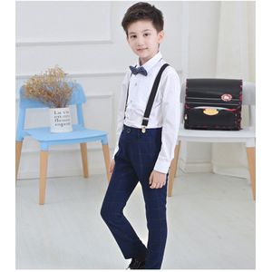 Engeland Stijl Formele Jongens Pakken voor Bruiloften Kids Prom Pak Baby Sets Party kostuums Kostuum Shirt + Broek + Strikje + Band