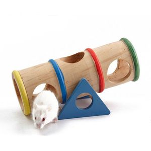 1 ST Regenboog Kleur Hout Hamster Wip Buis Tunnel Kooi Huis Kleine Huisdier Speelgoed voor Rat Muis Hamsters
