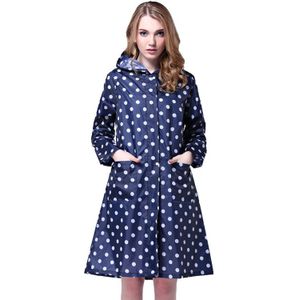 Outdoor Vrouwen Waterdicht Rijkleding Poncho Pocket Polka Dot Hooded Knie Lange Regenkleding Nylon Lady Navy Blue Poncho