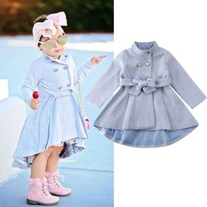 Elegante Kids Baby Meisje Wollen Jas Winter Lange Mouwen Double Breasted Jas Engeland Stijl Warm Koord Jurk Jas 1-5Y