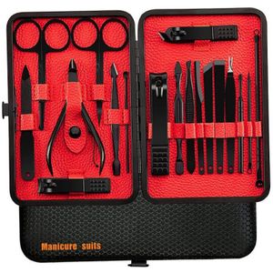 Manicure Set Nagelknipper Gereedschap Huishoudelijke 18Pcs Rode Rvs Oor Lepel Nail Cutters Schaar Kit Voor Manicure Gereedschap