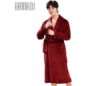 Bannirou Winter Gewaden Voor Man Effen Fluwelen Lange Badjas Heren Badjas Pyjama Casual Dikke Warme Nachtkleding