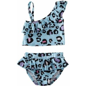 Kid Baby Meisjes Luipaard Badmode Badpak Bikini Een Schouder Backless Ruche Shorts Kostuum Zwemmen Badpak