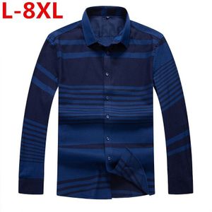 Plus Size 8XL 7XL 6XL 5XL 4X Herfst Casual Shirts Mannen Gestreepte Loose Fit Katoen Plus size Kleding