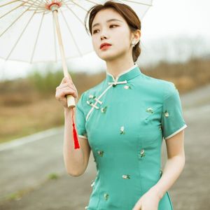 Cheongsam Ao Dai Vietnam Stijl Elegante Dame Jurk Retro Mandarijn Kraag Print Aodai Jurk Chinese Qipao Oosterse Jurk