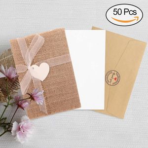 Ourwarm 50Pcs Trouwkaarten Papier Blanco Kaart Hart Kant Jute Envelop Party Gunsten Voor Gast Bruiloft Decoratie