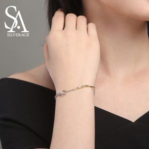 SA SILVERAGE Fijne Sieraden Armband Femme Goud Kleur Bamboe 925 Sterling Zilveren Armbanden voor Vrouwen 925 Zilveren Armbanden & Bangle