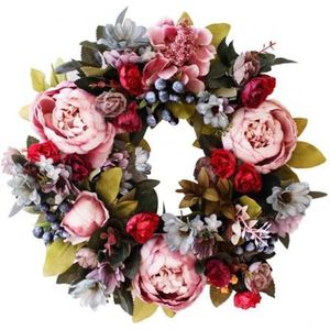 Christmas Xmas Decoration Simulation Peony Wreath Wall Door Candle Holder Decor