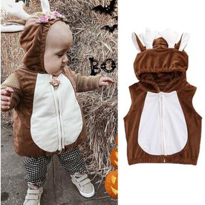 Focusnorm Halloween 0-3Y Herfst Winter Baby Baby Meisjes Jongens Vest Bont Oor Capuchon Rits Vest Outfits