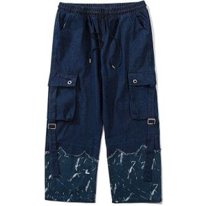 Ring Lint Cargo Pocket Trekkoord Taille Baggy Denim Pant Ripped Print Graffiti Streetwear Oversize Harajuku Hip Hop Punk Jeans