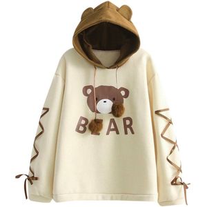 Vrouwen kawaii EEN Beer Cap Hoodies Sweatshirt Harajuku Top Womens Lange Mouwen EEN Lint Haar Bal Leuke Zweet Hooded Jumper moletom