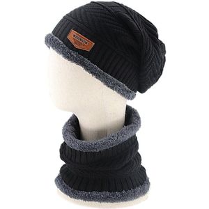 2 Stuks Winter Chunky Knit Beanie Hoed Cirkel Sjaal Set Pluche Gevoerd Warm Skull Cap LX9E
