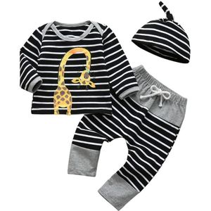 3Pcs Pasgeboren Baby Baby Jongens Kleding Animal Print Lange Mouwen T-shirt + Streep Broek + Hoed Herfst Peuter Kleding set