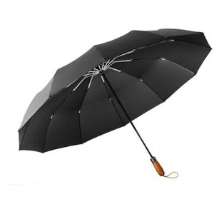 Top Grade Mannen Paraplu Automatische Winddicht 12 Ribben Houten Handvat Vouwen Zwarte Paraplu Grote 120 Cm Golf Paraguas Heren