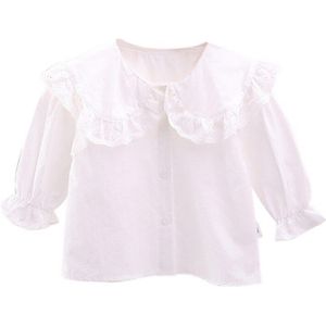 Baby Meisjes Wit T-shirt Baby Kids Meisjes Lange Mouwen Katoenen Blouse Tops Tee Shirts Baby Wit Ruche Peuter colthes