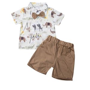 1-4Years Kid Jongens Set Peuter Kid Baby Boy Gentleman Kleding Outfit Animal Print Shirt Tops Shorts Broek Set