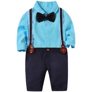 Baby Baby Boy Gentleman Kleding Set Lange Mouw Formele Pak Peuter Shirt met Strikje + Jarretel Broek Pasgeboren Jongens outfits