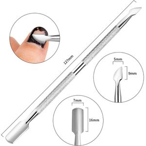 Rvs Metalen Tweekoppige Pusher Schoonmaken Dode Huid Drijfgas Nagelvijl Manicure Levert Pedicure Care Tool