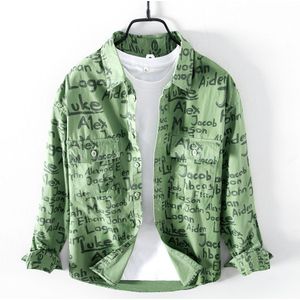 1253 Volledige Brief Gedrukt Dunne Jassen Knappe Jongen Hipster Streetwear Hip Hop Jeugd Vierkante Kraag Dubbele Zakken Shirt Jas Mannen