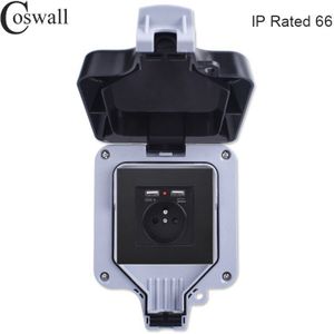 Coswall IP66 Weerbestendig Waterdicht Anti-Uv Stofdicht Outdoor Franse Standaard Stopcontact Dual Usb Opladen Opbouw