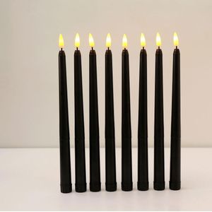6 Stuks Plastic Flikkerende Black Flameless Taper Kaarsen, Battery Operated Geel Decoratieve Elektronische Kaarsen Voor Kerst
