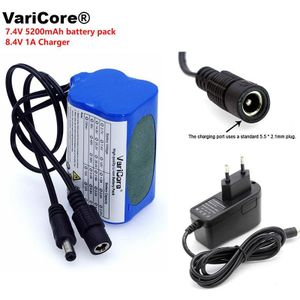 VariCore Beschermen 7.4 v 5200 mah 8.4 v 18650 Li-ion Batterij fietsverlichting Hoofd lamp speciale batterij DC 5.5mm + 1A Charger