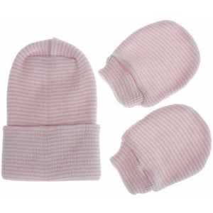 2 Stuks Baby Anti Krassen Zachte Katoenen Handschoenen Dubbele Lagen Hoed Set Bescherming Scratch Wanten Warmer Cap Kits
