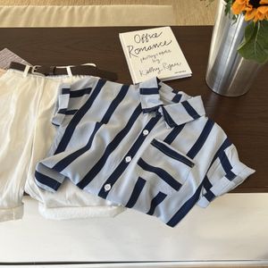 2022 Summer Boys Casual Stripe Short Sleeve Blouse Baby Kids Children Shirt Two Colors