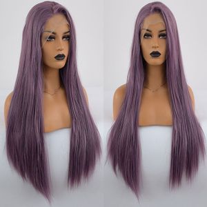 Bombshell Rechte Synthetische 13*3 Lace Front Pruik Mix Lavendel Paars Hittebestendige Vezel Haar Natuurlijke Haarlijn Voor Vrouwen pruiken