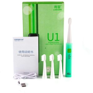 Lansung Elektrische Sonische Tandenborstel Volwassen Huishoudelijke 3 Reiniging Modus Usb Opladen Zachte Tandenborstel Met 4 Stuks Vervanging Heads