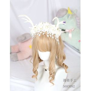 Prachtige Bruiloft Lolita Gewei Kc Haar Hoepel Mori Stijl Fairy Wind Christmas Party Cosplay Rose Bloem Gewei Hoofddeksels Props