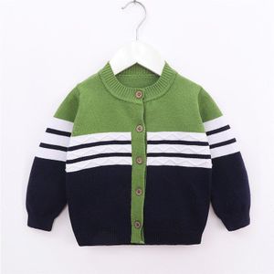 Baby Boy Herfst Winter Katoenen Trui Lange Mouw O Nek Enkele Breasted Gebreide Jas Gestreepte Vest Outfits