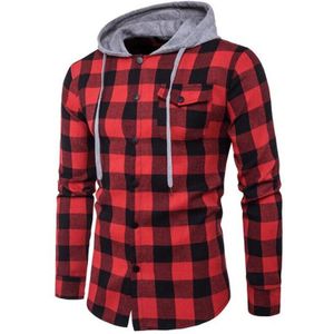 Covrlge Mannen Mode Hooded Shirt Najaar Mannen Lange Mouw Rode Plaid Shirts Casual Denim Shirt Grote Maten menswear MCL182