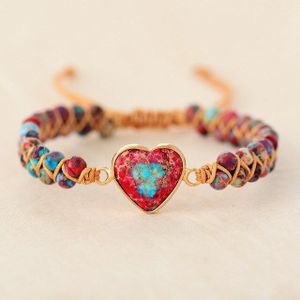 Vintage Natuursteen Dubbele Hart Paar Armband Boho Handgemaakte Weven Kleurrijke Steen Armband Mannen & Vrouwen Mode-sieraden