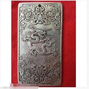 Oude Chinese Tibet Zilveren Chinese Zodiac Draak Bullion Thanka Amulet Thangka