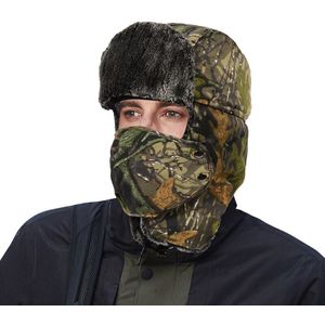 Mannen Camouflage Winter Warme Muts Winddicht Hoed Fietsen Winddicht Oorbeschermers Gezicht Gehoorbescherming Zachte Hoofddeksels Met Gezicht Cover