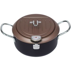 2 Handvat Koekenpan Met Thermometer Ronde Friteuse Pot Afdruiprek Keuken Koken Pan Voor Thuis Ourdoor Camping Party Bbq