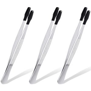 3Pcs Rvs Pincet Platte Tips Pincet Gecoat Pincet Ontsierende Pincet Voor Sieraden Ambachtelijke Werk-Zwart Retail