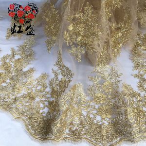 130*100Cm Golden Bridal Prestaties Jurk Applique Diy Hoofdtooi Sjaal Veil Geborduurde Lace Stof Patch Gordijn Tafel Dekken