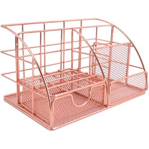 Desktop Opbergdoos Rose Goud Mesh Metalen Kantoorbenodigdheden Accessoires Met Lade Voor Thuis Kantoor Make Organizer Органайзер