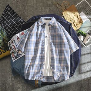 Retro Tartan Zomer Losse Mannen Shirt Casual Korte Mouw Knop Kraag Shirts Camisas Para Hombre Mannen Kleding Grote Maat MM60NCS