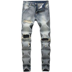 Hmily Mode Jeans Hip Hop Moto Heren Kleding Gat Zomer Verontruste Ripped Skinny Denim Biker Jeans Broek