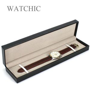 Minimal Klassieke Lange Zwarte Lederen Horloge Opslag Display Dozen Case Box Lederen Horloge Doos Sieraden Case