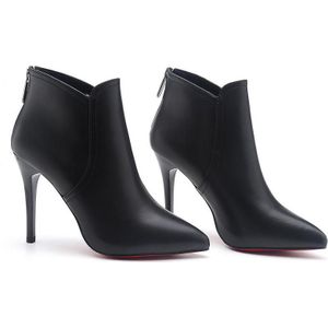 Vrouwen Laarzen Enkel Pu Leer Rits Booties Hoge Hakken Herfst Schoenen Zwart Winter Laarzen Zapatos De Mujer Wees Teen